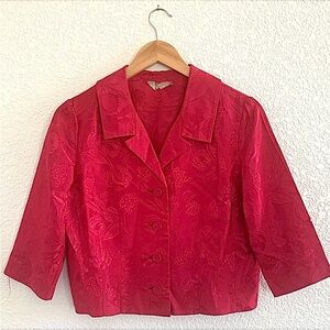 Vintage | Pink brocade silk like cropped jacket blazer size small